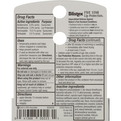 Blistex Lip Protectant/Sunscreen, Five Star, SPF 30