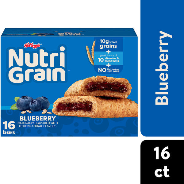 Kellogg’s Nutri-Grain Blueberry Breakfast Bars, Made with 10g Whole Grains, Value Pack, 16 Count  DestGlow