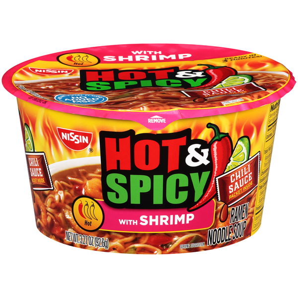 Nissin Hot &amp; Spicy with Shrimp Ramen Noodle Soup