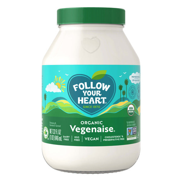 Follow Your Heart Vegenaise Dressing and Sandwich Spread, Organic, Dairy Free, Egg Free Mayo, Creamy Organic Vegan Spread Great for Sandwiches and Salad Dressings, 32 FL OZ Jar  DestGlow