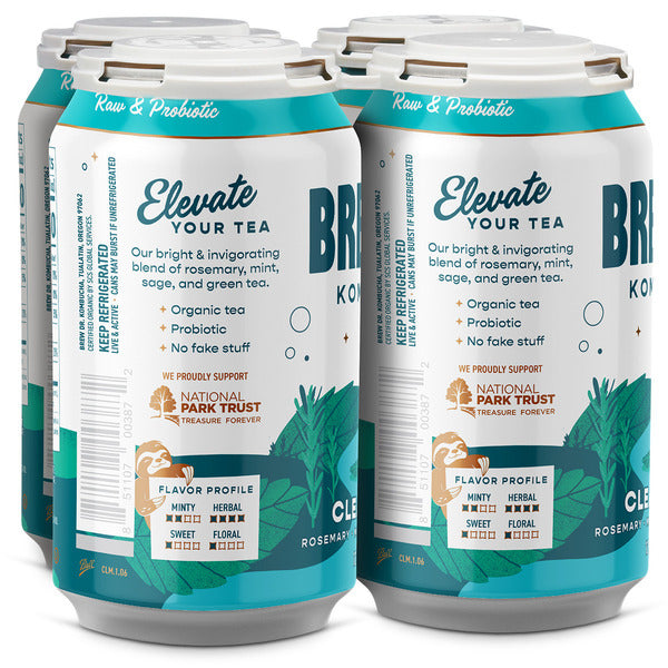 Brew Dr. Kombucha Clear Mind, w/ Rosemary, Mint, Sage, Green Tea  DestGlow