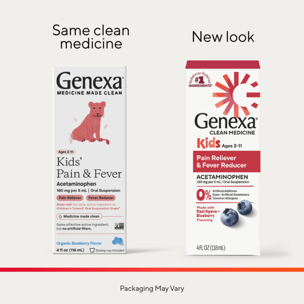Genexa Kids Pain &amp; Fever Acetaminophen, Organic Blueberry Flavor  DestGlow