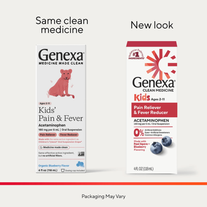 Genexa Kids Pain &amp; Fever Acetaminophen, Organic Blueberry Flavor
