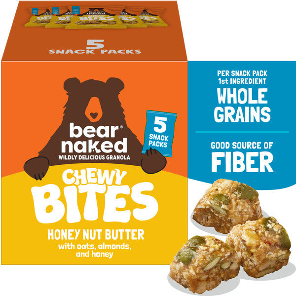 Bear Naked Chewy Granola Bites, Whole Grain and Fiber, Honey Nut Butter,  Box (5 Pouches)  DestGlow
