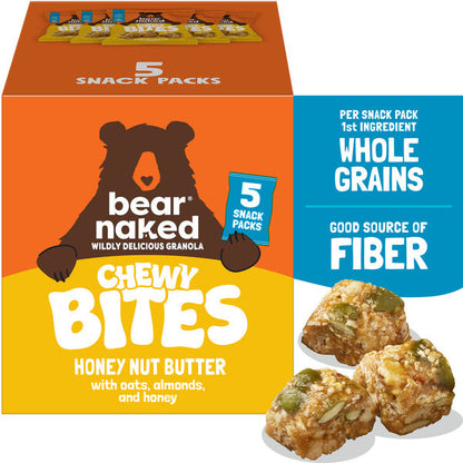 Bear Naked Chewy Granola Bites, Whole Grain and Fiber, Honey Nut Butter,  Box (5 Pouches)  DestGlow
