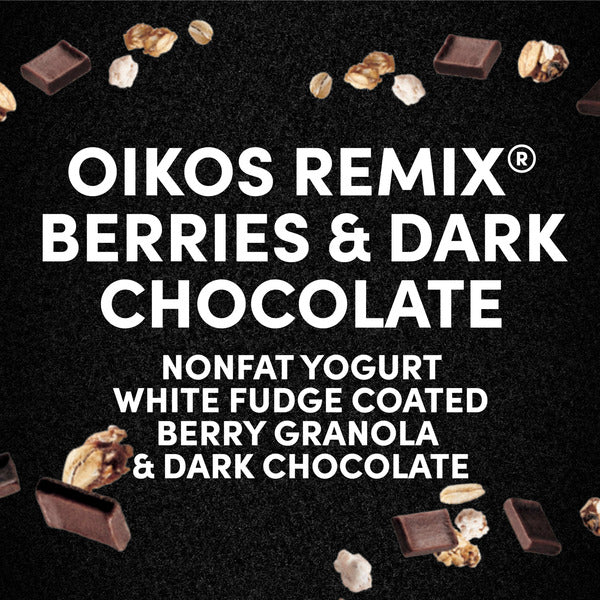 Oikos REMIX Berry Dark Chocolate Crisp 11g Protein Mixed Berry Nonfat Yogurt with Dark Chocolate and White Fudge Berry Granola Mix-Ins, 4.5 oz Cup  DestGlow