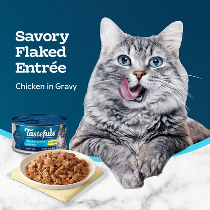 Blue Buffalo Tastefuls Natural Wet Food for Adult Cats, Flaked Chicken Entrée in Gravy