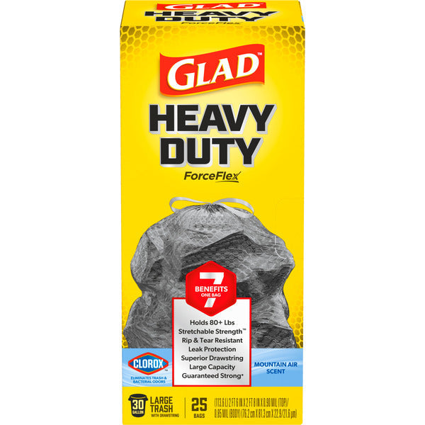 Glad ForceFlex Heavy Duty Large Trash Bags with Clorox, Mountain Air Scent, 30 Gallon  DestGlow