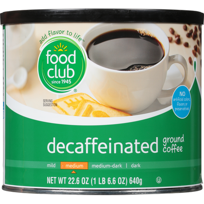 Food Club Coffee, Ground, Decaffeinated, Medium