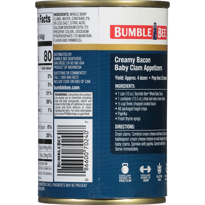 Bumble Bee Whole in Water Baby Clams