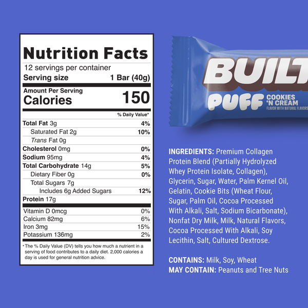 BUILT Puff Protein Bar, Cookies &
