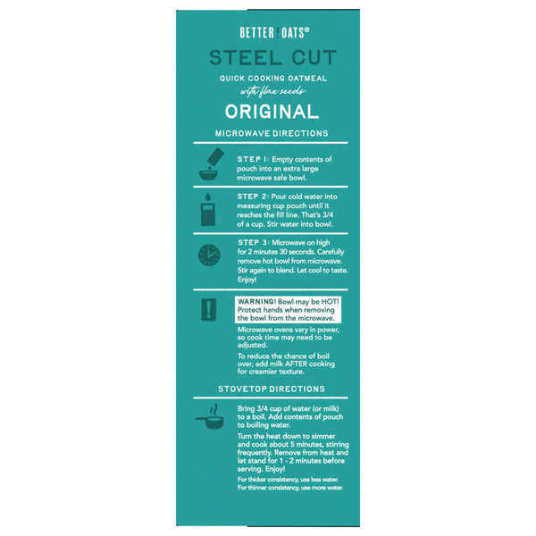 Better Oats Steel Cut Original Instant Oatmeal with Flax Seeds  DestGlow