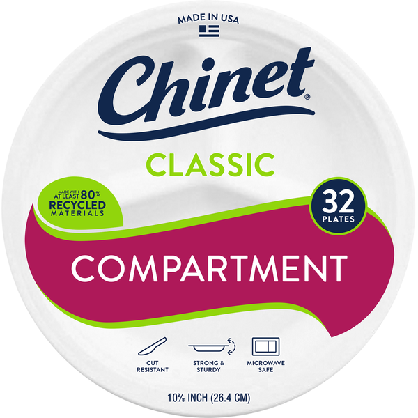 Chinet Plates, Compartment, Classic, 10.375 Inch  DestGlow