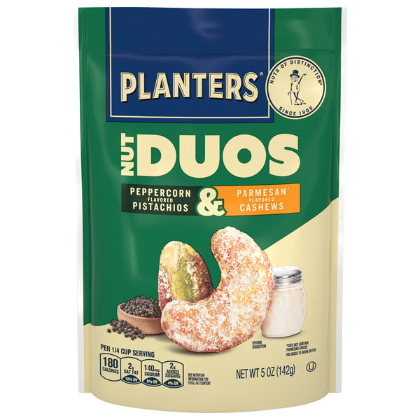 Planters 5 g Protein Nut Duos Whole Peppercorn Flavored Pistachios and Parmesan Flavored Cashews  DestGlow