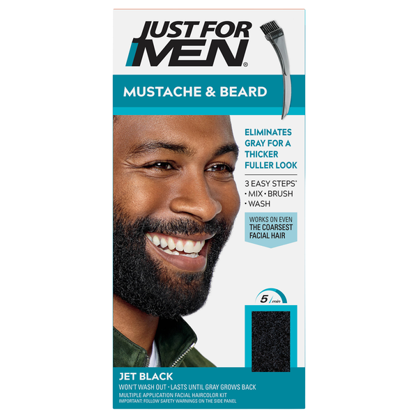 Just For Men Easy Brush-In Color, Mustache &amp; Beard Color, Jet Black M-60