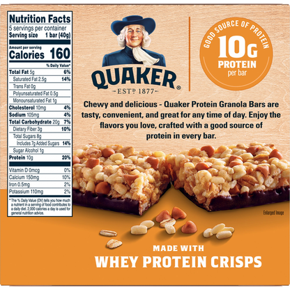 Quaker Protein Granola Bars, Peanut Butter &amp; Chocolate, 10g Protein