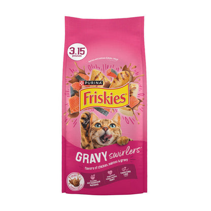 Purina Friskies Gravy Swirlers With Flavors of Chicken, Salmon and Gravy Dry Cat Food