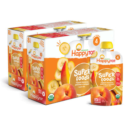 Happy Tot Organics Superfoods Stage 4 Organic Bananas, Peaches &amp; Mangos + Super Chia Pouch 4.22 oz UNIT  DestGlow