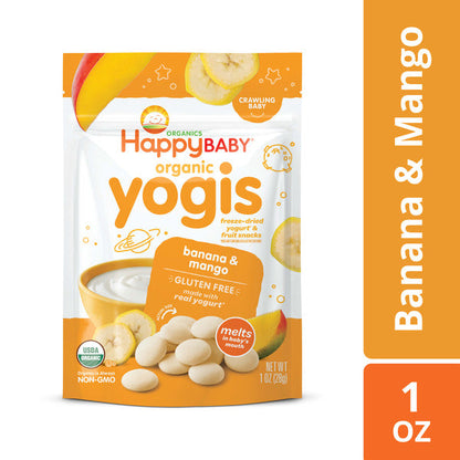 Happy Baby Organics Organic Yogis Freeze-Dried Yogurt &amp; Fruit Snacks Banana &amp; Mango