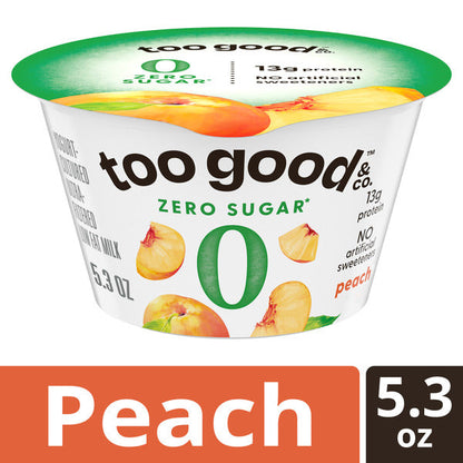 Too Good &amp; Co. Zero Sugar Peach Yogurt-Cultured Ultra-Filtered Low Fat Milk Product, Gluten Free, Keto Friendly, 5.3 oz Cup