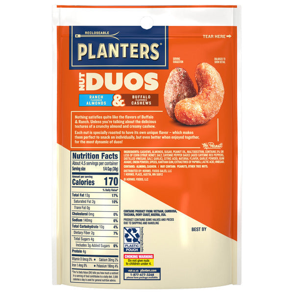 Planters Nut Duos Whole Ranch Flavored Almonds and Whole Buffalo Flavored Cashews