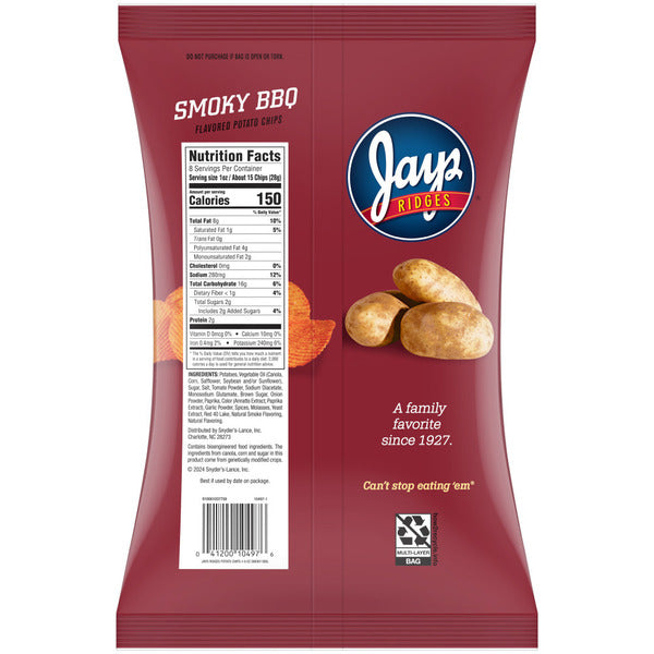 Jays Ridges Smoky BBQ Flavored Potato Chips  DestGlow