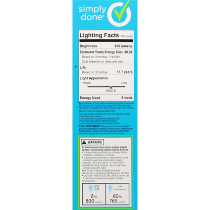 Simply Done Light Bulbs, LED, Daylight, 8 Watts