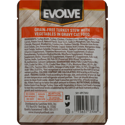 EVOLVE Food for Cats, Turkey Stew with Vegetables in Gravy