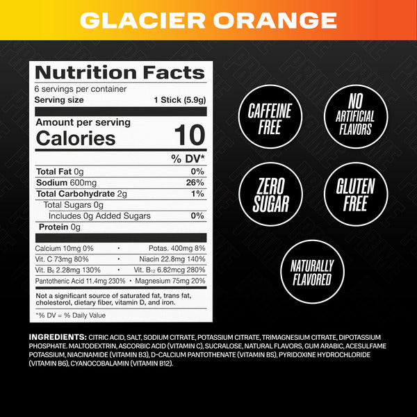 PRIME Rapid Rehydration Sticks - US - Glacier Orange 6ct Carton  DestGlow