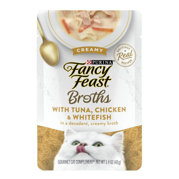 Purina Fancy Feast Lickable Wet Cat Food Broth Topper, Creamy With Tuna, Chicken, and Whitefish  DestGlow