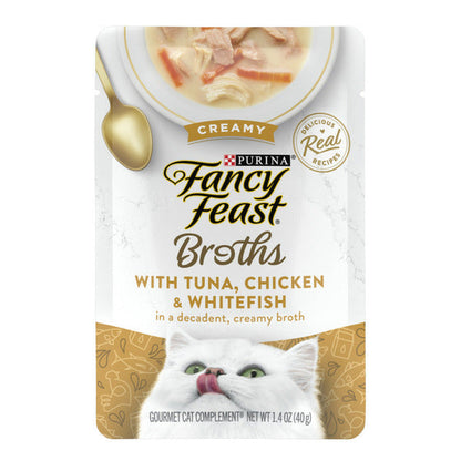 Purina Fancy Feast Lickable Wet Cat Food Broth Topper, Creamy With Tuna, Chicken, and Whitefish  DestGlow