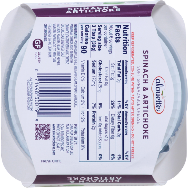 Alouette Soft Spreadable Cheese, Spinach &amp; Artichoke