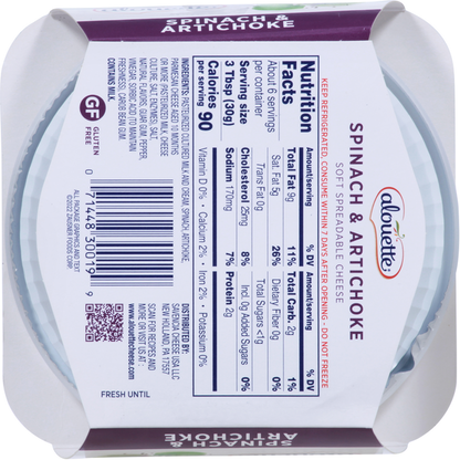 Alouette Soft Spreadable Cheese, Spinach &amp; Artichoke