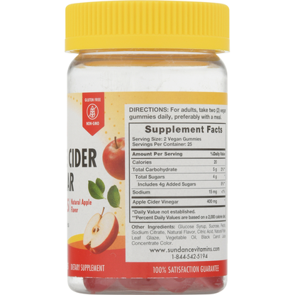 Sundance Vitamins Apple Cider Vinegar, Natural Apple Flavor, Vegan Gummies