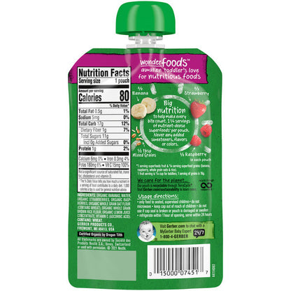 Gerber Wonderfoods Organic for Toddler Banana Strawberry Raspberry Mixed Grain Baby Food
