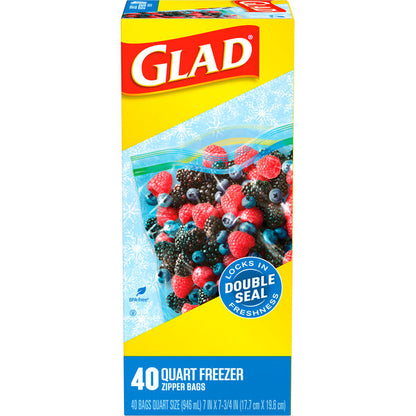 Glad Zipper Freezer Storage Plastic Bags,  Quart