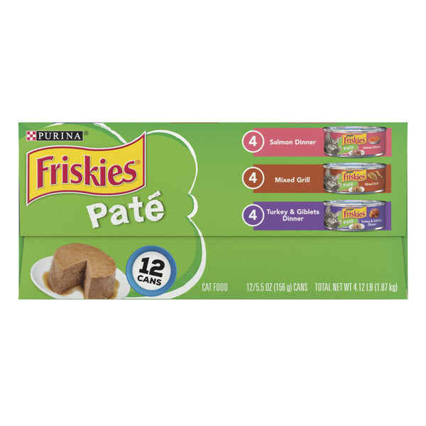 Purina Friskies Pate Wet Cat Food Pate Salmon Dinner, Turkey and Giblets and Mixed Grill