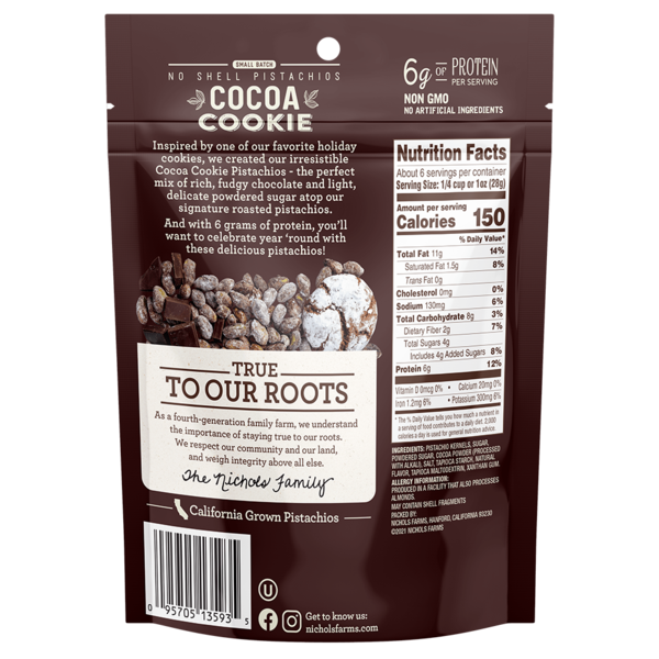 Nichols Farms No Shell Cocoa Cookie Pistachios  DestGlow