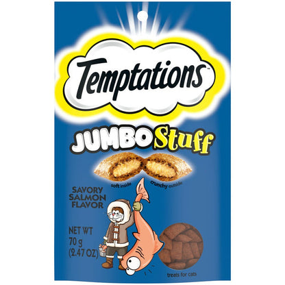 TEMPTATIONS Jumbo Stuff Crunchy and Soft Cat Treats Savory Salmon Flavor