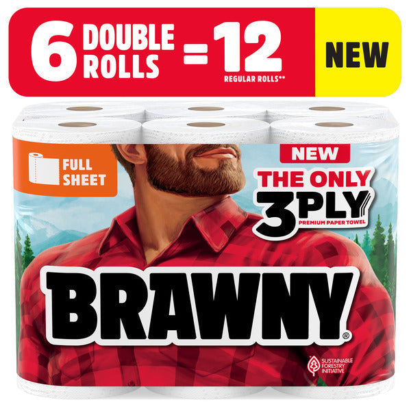 BRAWNY FULL SHEET PAPER TOWELS, 6 DOUBLE ROLLS  DestGlow