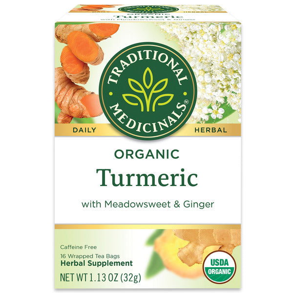 Traditional Medicinals Organic Turmeric with Meadowsweet &amp; Ginger, Caffeine Free Herbal Tea  DestGlow
