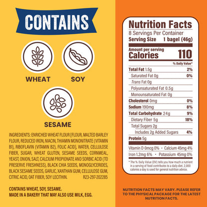 Thomas’ Bagel Thins, 8 ct, Everything, Bagels, 110 Calories, Bagels, 13 oz