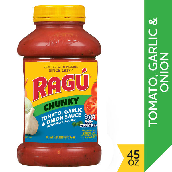 Ragu Chunky Tomato, Garlic and Onion Pasta Sauce, Made with Diced Tomatoes, Delicious Garlic and Onions, 45 oz  DestGlow