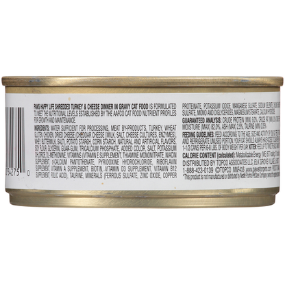 Paws Happy Life Turkey &amp; Cheese Dinner In Gravy Shredded Cat Food