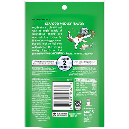 TEMPTATIONS Classic Crunchy and Soft Cat Treats Seafood Medley Flavor