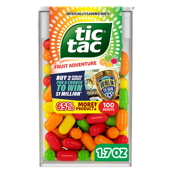 Tic Tac Fruit Adventure, On-the-Go Pocket-Sized Mints, 100 pieces, 1.7 oz Single Pack  DestGlow