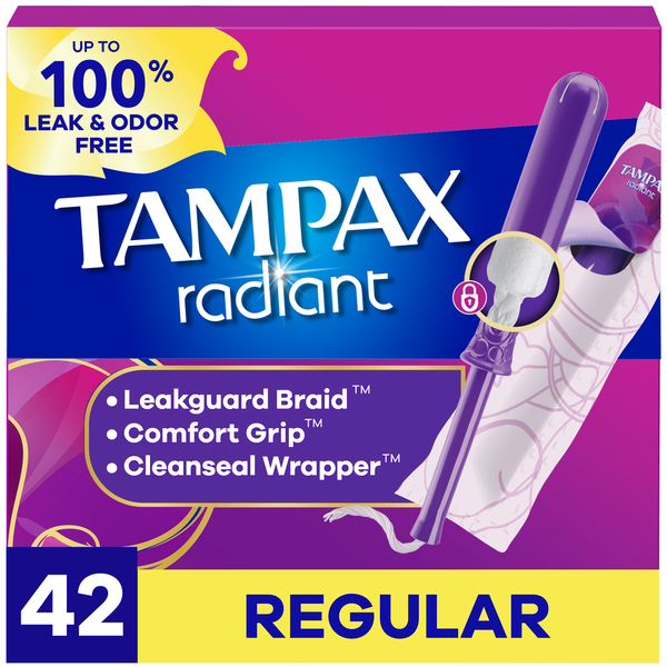 TAMPAX Radiant Tampons, with Leak Guard Braid, Regular  DestGlow