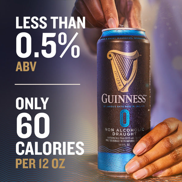 Guinness 0 Draught Non-Alcoholic Import Beer, 4 pack Cans, 14.9 fl oz, less than 0.5% ABV  DestGlow
