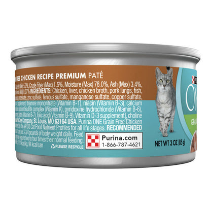 Purina ONE Natural, Grain Free Wet Cat Food Pate, Chicken Recipe