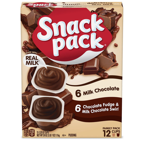 Snack Pack Family Pack Milk Chocolate and Chocolate Fudge/Milk Chocolate Swirl Pudding Cups  DestGlow